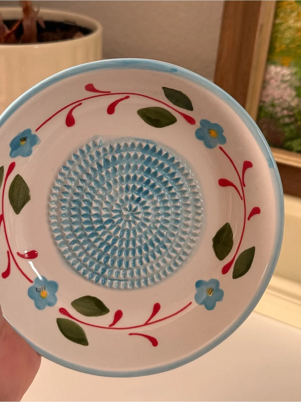 Made in Portugal Ceramic Grater Bowl Blue and White Floral